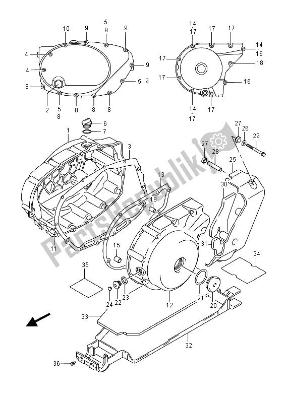 Alle onderdelen voor de Carterafdekking (e02) van de Suzuki VL 800 Intruder 2015