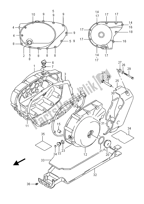 Tutte le parti per il Coperchio Carter (e02) del Suzuki VL 800 Intruder 2015