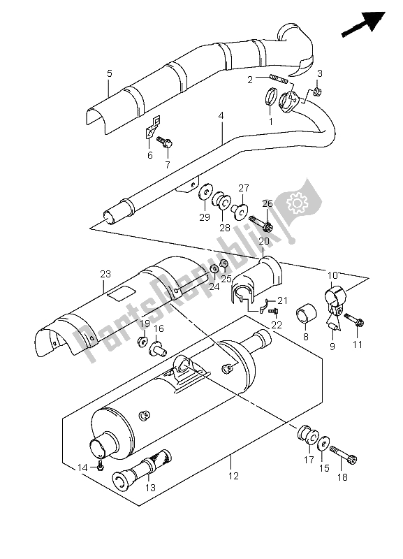 All parts for the Muffler of the Suzuki LT A 400F Kingquad 4X4 2008