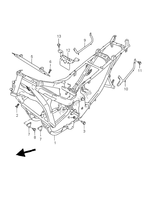 All parts for the Frame of the Suzuki GSX 750F 1999