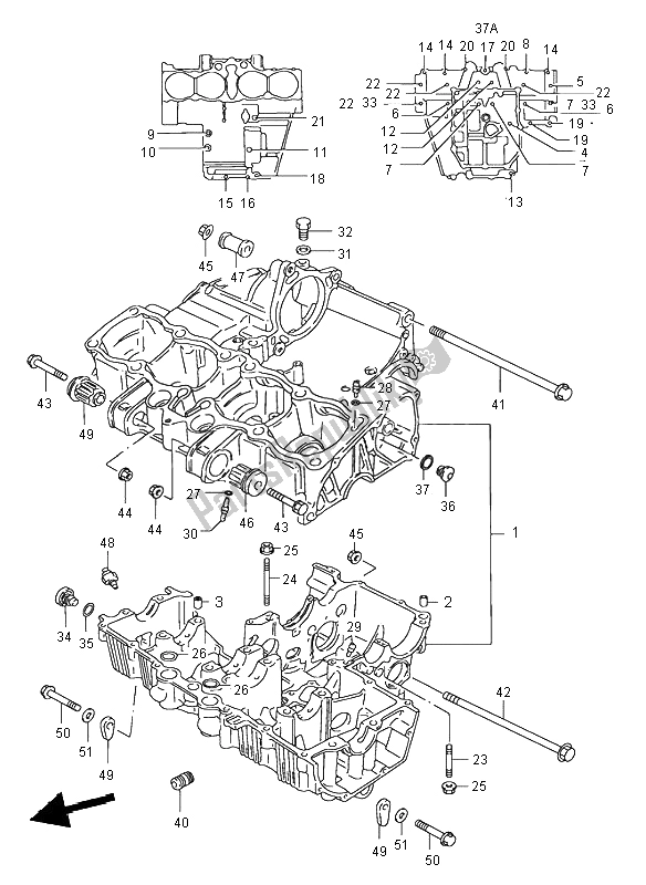 All parts for the Crankcase of the Suzuki GSX 750 1998