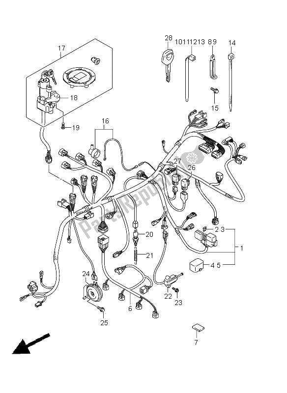 All parts for the Wiring Harness (gsf1250 E21) of the Suzuki GSF 1250A Bandit 2011