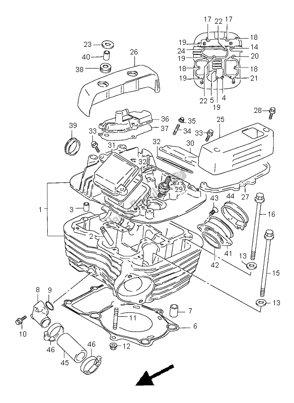 All parts for the Rear Cylinder Head of the Suzuki VZ 800 Marauder 2000