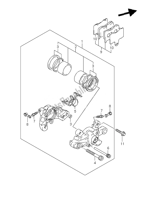 All parts for the Rear Caliper of the Suzuki GSX 1400Z 2007