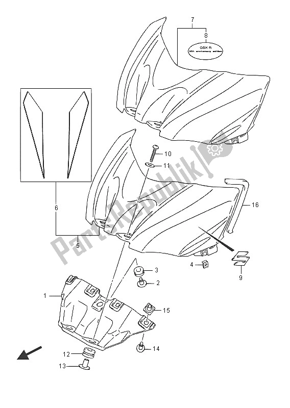 Todas las partes para Tapa Delantera Del Tanque De Combustible (gsx-r1000uf) de Suzuki GSX R 1000A 2016