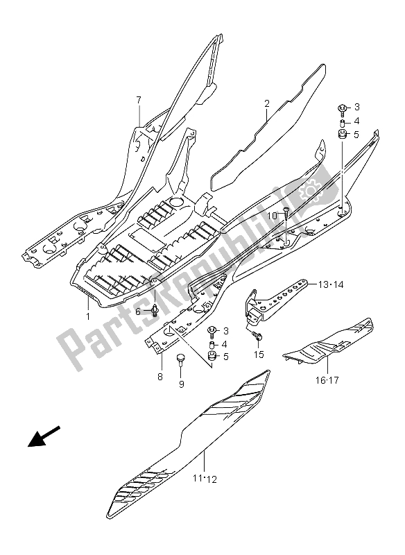 All parts for the Rear Leg Shield of the Suzuki AN 250 Burgman 2006