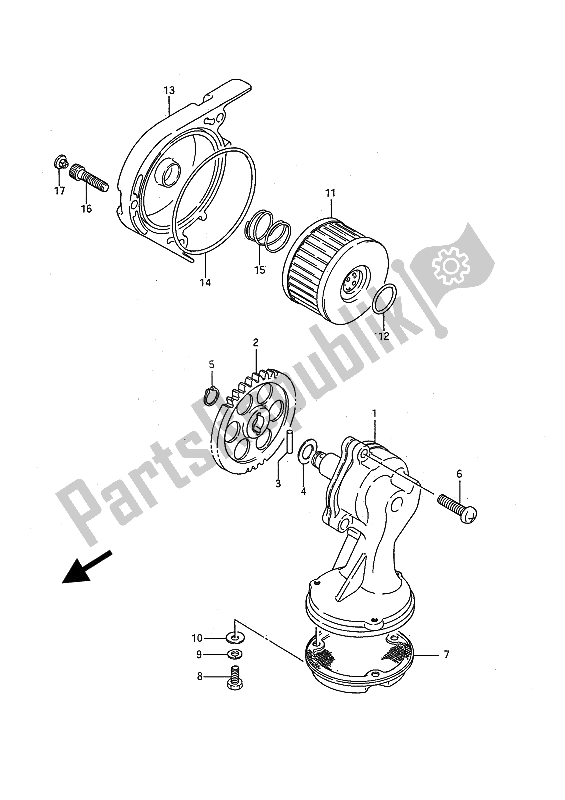 All parts for the Oil Pump of the Suzuki LS 650P Savage 1991