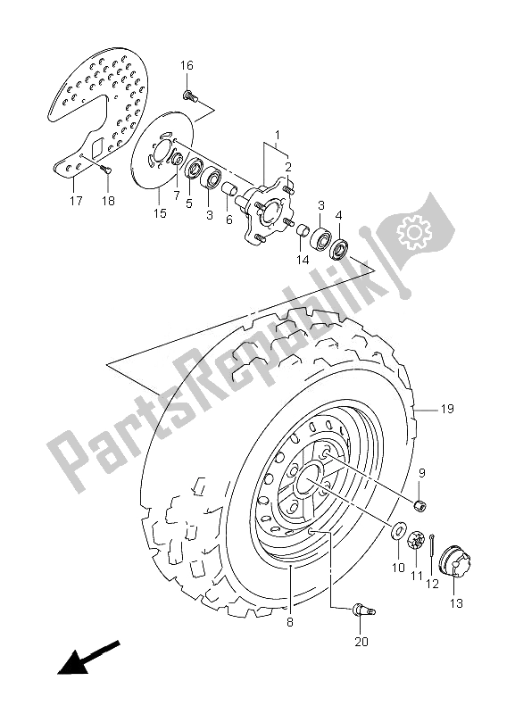 All parts for the Front Wheel of the Suzuki LT F 250 Ozark 2010