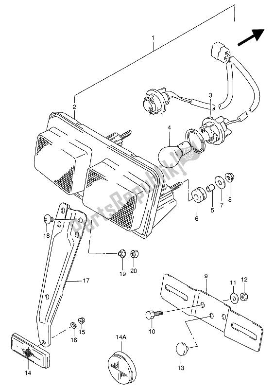 Todas as partes de Lâmpada De Combinação Traseira do Suzuki RG 125 FU 1994