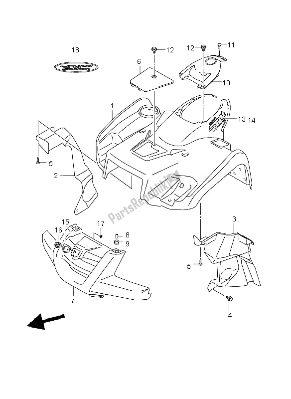 All parts for the Front Fender of the Suzuki LT A 500F Vinson 4X4 2007