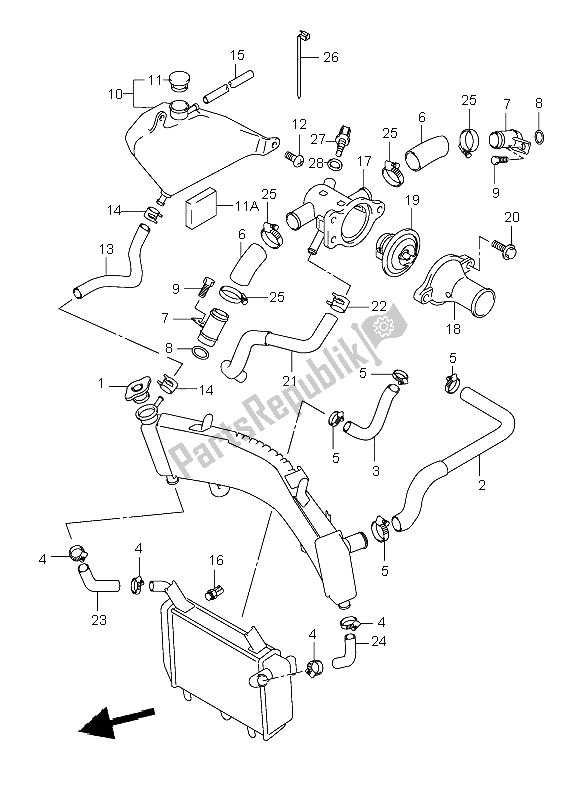 All parts for the Radiator Hose of the Suzuki TL 1000R 1998