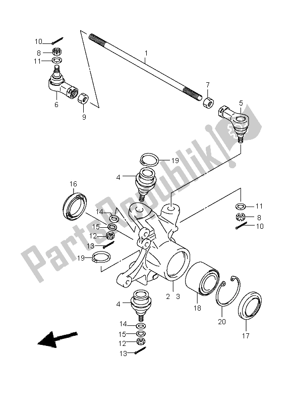 All parts for the Steering Knuckle of the Suzuki LT A 700X Kingquad 4X4 2006