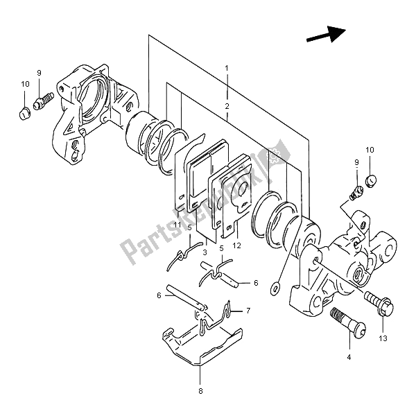 All parts for the Rear Caliper of the Suzuki RF 900R 1996