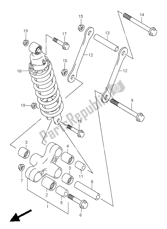 All parts for the Rear Cushion Lever of the Suzuki VL 800Z Volusia 2005