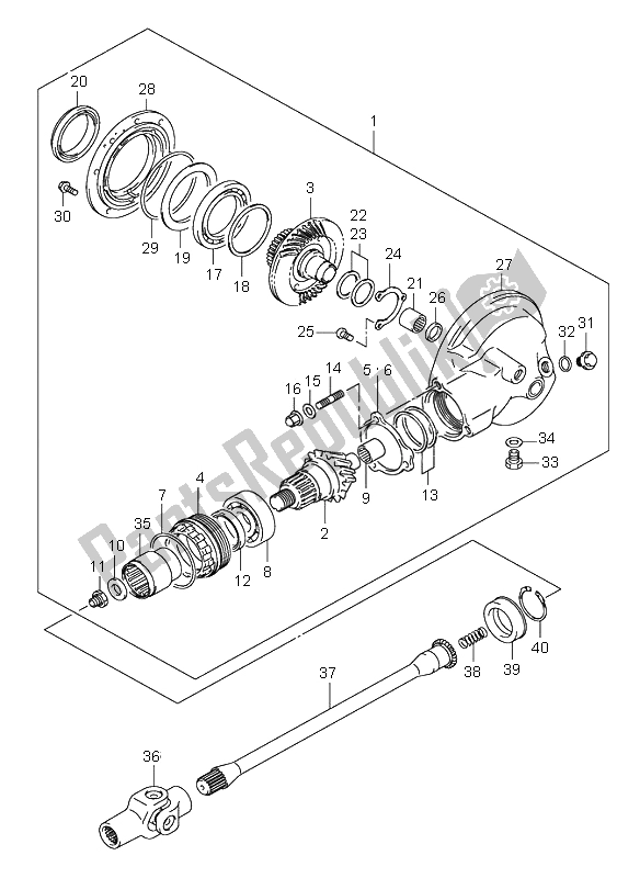 All parts for the Propeller Shaft & Final Drive Gear of the Suzuki VL 800 Volusia 2002