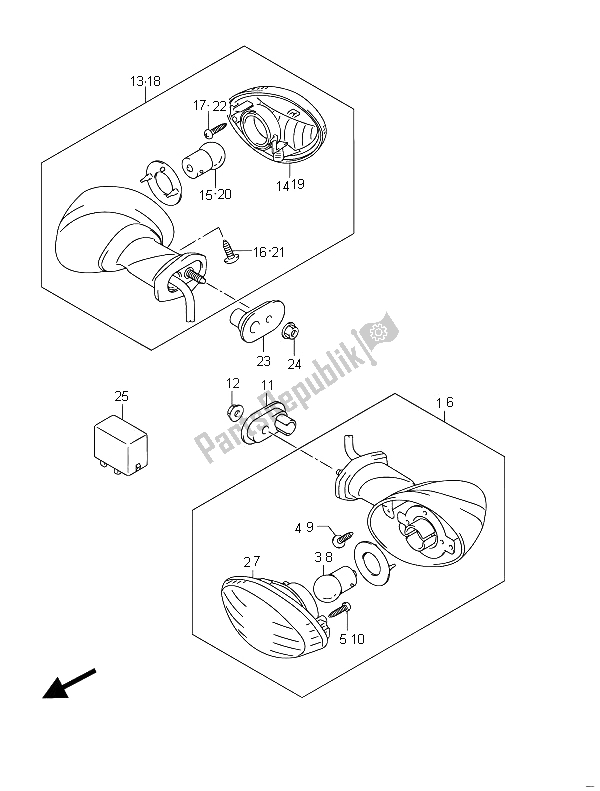 Alle onderdelen voor de Richtingaanwijzer Lamp (gsf650) van de Suzuki GSF 650 Sasa Bandit 2011