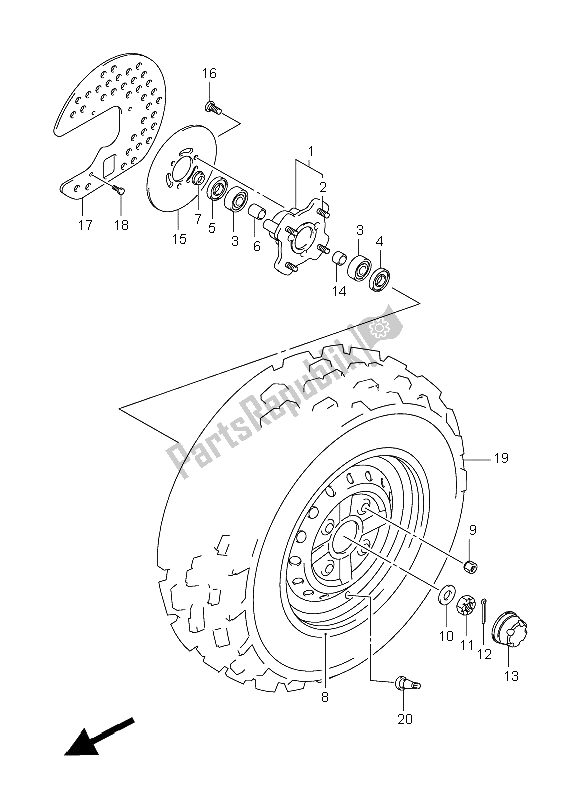 All parts for the Front Wheel of the Suzuki LT F 250 Ozark 2009