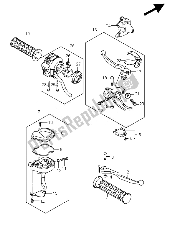 All parts for the Handle Lever of the Suzuki LT A 400 Kingquad 4X2 2010