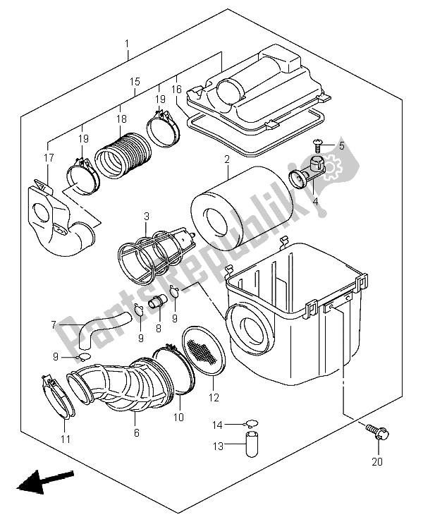 All parts for the Air Cleaner of the Suzuki LT A 400 Eiger 4X2 2004