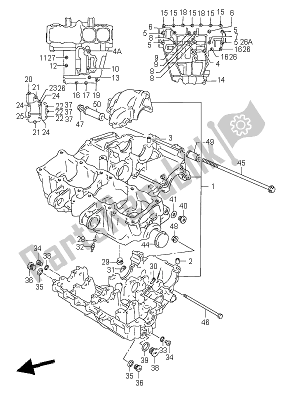 All parts for the Crankcase of the Suzuki RF 600R 1997