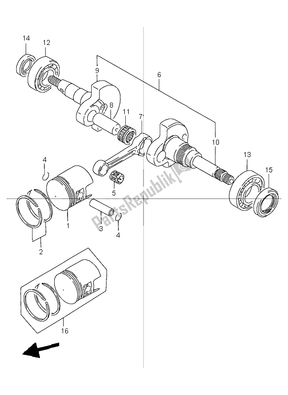 All parts for the Crankshaft of the Suzuki TR 50S Street Magic 1998