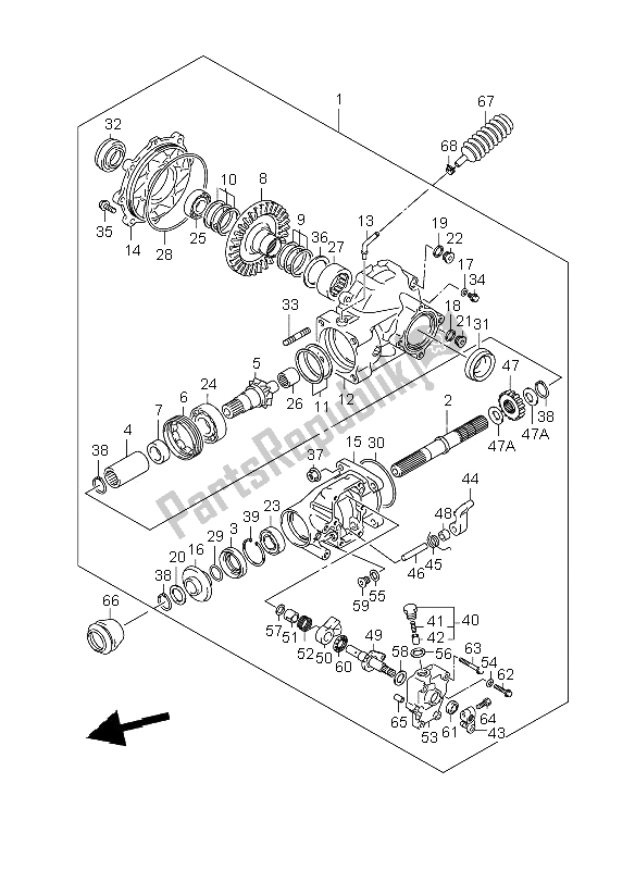 All parts for the Final Bevel Gear (rear)(04-9 ) of the Suzuki LT A 500F Vinson 4X4 2006