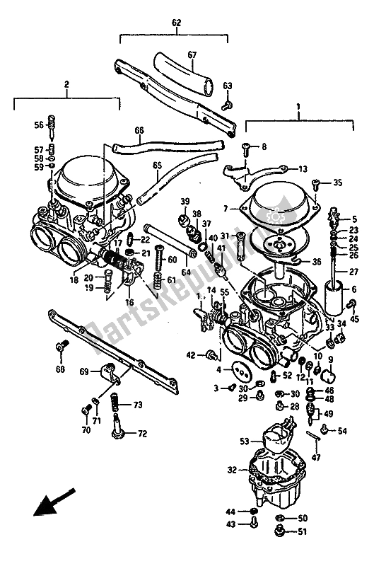Alle onderdelen voor de Carburator van de Suzuki GSX 550 Esfu 1986