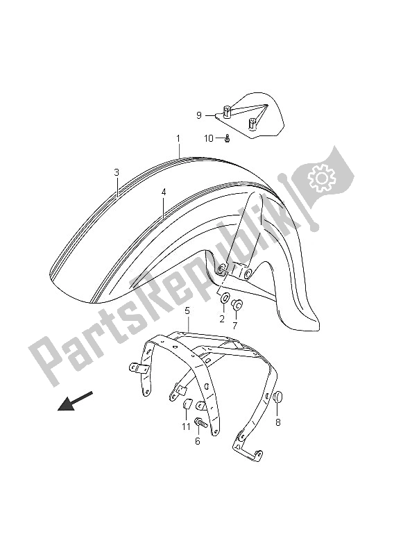 Tutte le parti per il Parafango Anteriore (vl800c E24) del Suzuki C 800 VL Intruder 2011