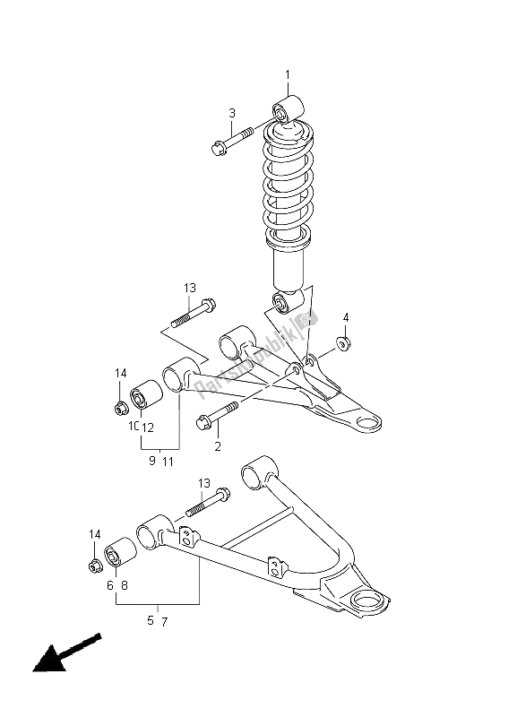 All parts for the Suspension Arm of the Suzuki LT A 400Z Kingquad ASI 4X4 2012