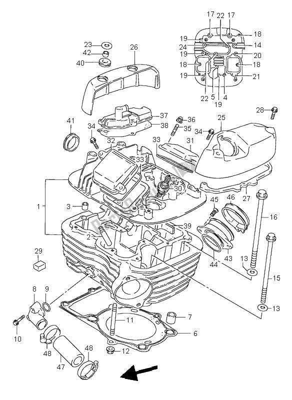 All parts for the Cylinder Head (rear) of the Suzuki VS 800 Intruder 2000