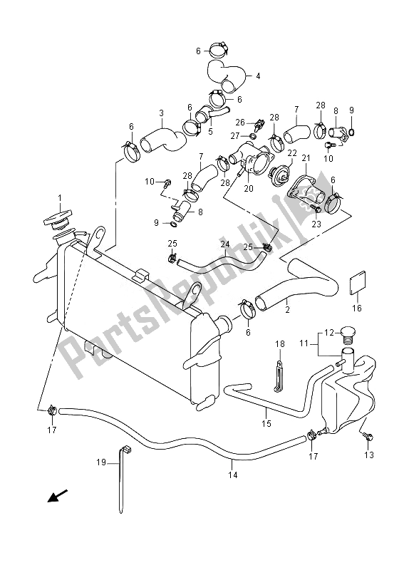 Alle onderdelen voor de Radiatorslang (sfv650u) van de Suzuki SFV 650A Gladius 2014