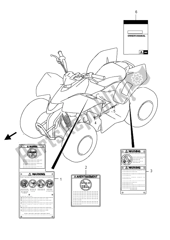 All parts for the Label of the Suzuki LT Z 90 Quadsport 2015