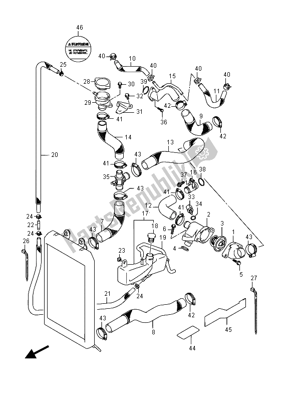 Tutte le parti per il Tubo Radiatore (e19) del Suzuki VL 1500 BT Intruder 2015