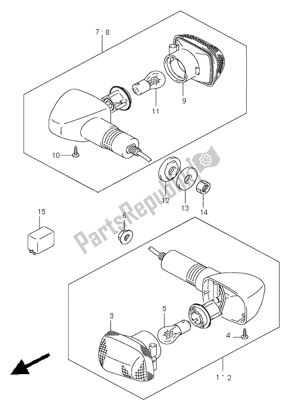 All parts for the Turn Signal Lamp (e24 F. No. 100197 ) of the Suzuki GSX 1400 2005