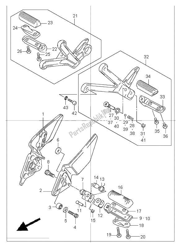 All parts for the Footrest of the Suzuki GSF 1200 NS Bandit 2001