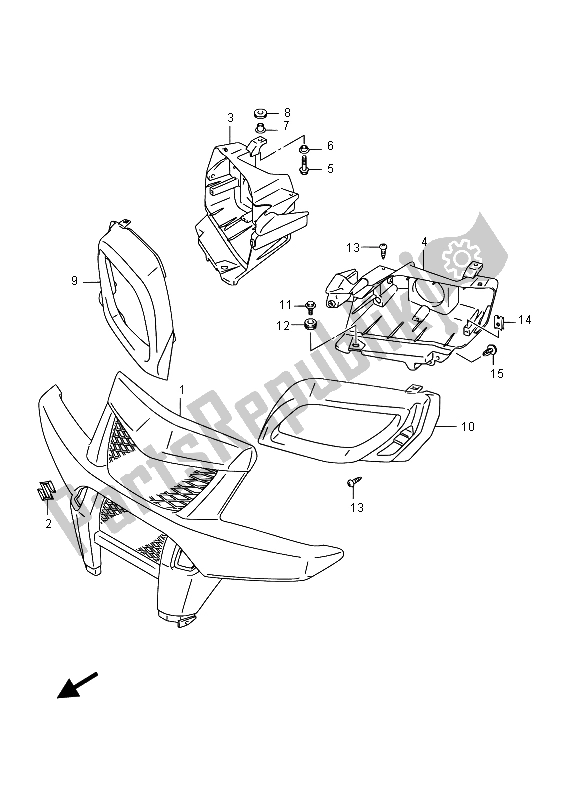 All parts for the Front Grille of the Suzuki LT A 750 XPZ Kingquad AXI 4X4 2015