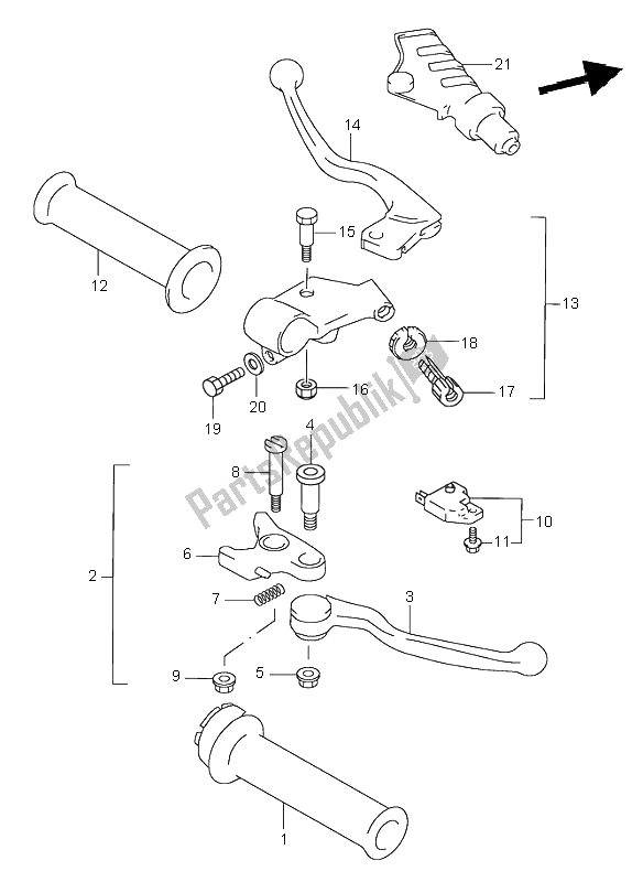 All parts for the Handle Lever of the Suzuki GSX 600F 2001