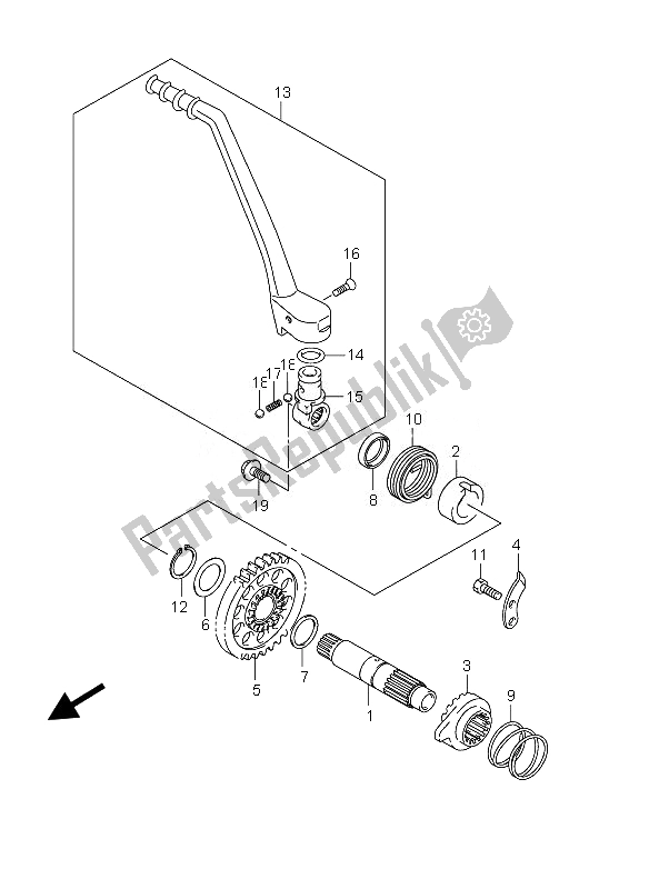 All parts for the Kick Starter of the Suzuki RM Z 250 2010