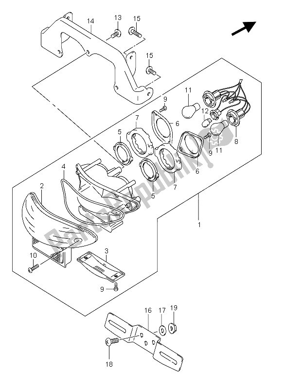 All parts for the Tail Lamp of the Suzuki GSX 600F 2004