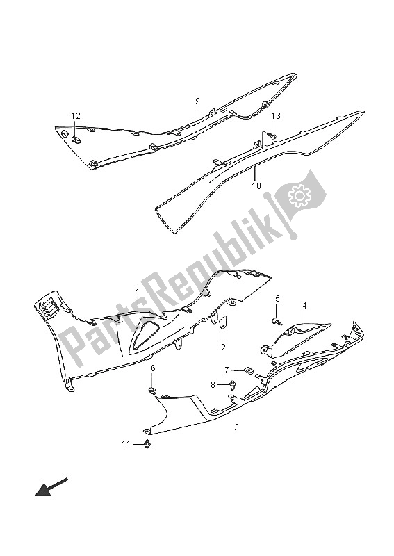 All parts for the Side Leg Shield (an400) of the Suzuki Burgman AN 400 ZZA 2016