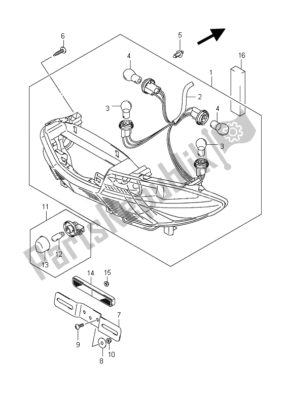 All parts for the Rear Combination Lamp of the Suzuki Burgman AN 400 AZA 2010