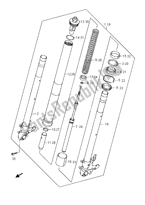 All parts for the Front Fork Damper of the Suzuki DL 1000A V Strom 2014
