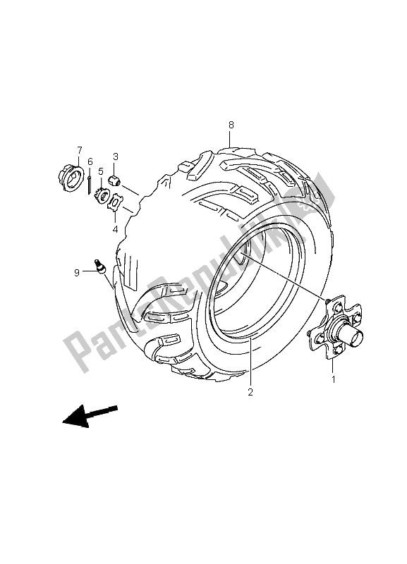 All parts for the Right Rear Wheel of the Suzuki LT A 700X Kingquad 4X4 2006