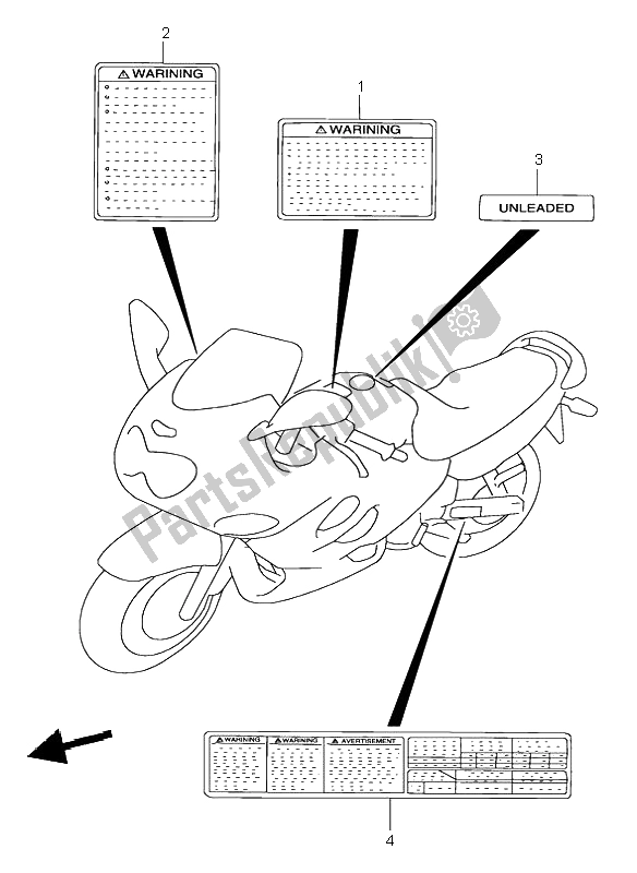 Wszystkie części do Etykieta Ostrzegawcza Suzuki GSX 600F 1999