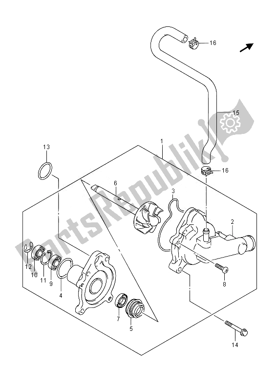 All parts for the Water Pump of the Suzuki AN 650Z Burgman Executive 2014