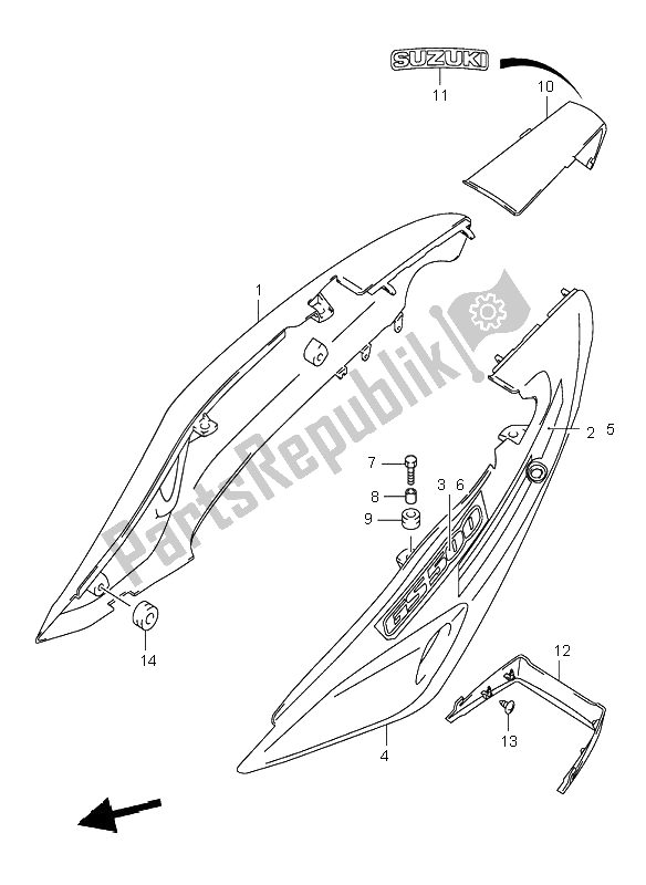 All parts for the Frame Cover of the Suzuki GS 500H 2001