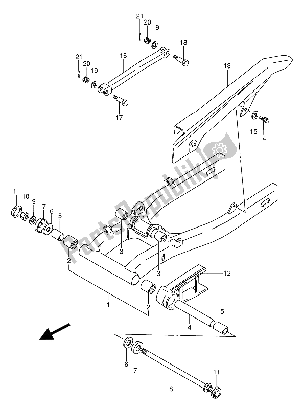 All parts for the Rear Swinging Arm of the Suzuki GS 500 EU 1992