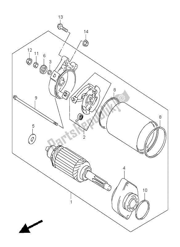 All parts for the Starting Motor of the Suzuki TL 1000S 1997