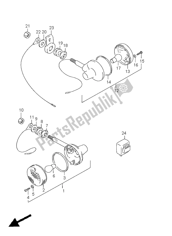 All parts for the Turn Signal Lamp (e1-e2-e4-e18-e21-e22-e71-p9) of the Suzuki GN 125E 1997