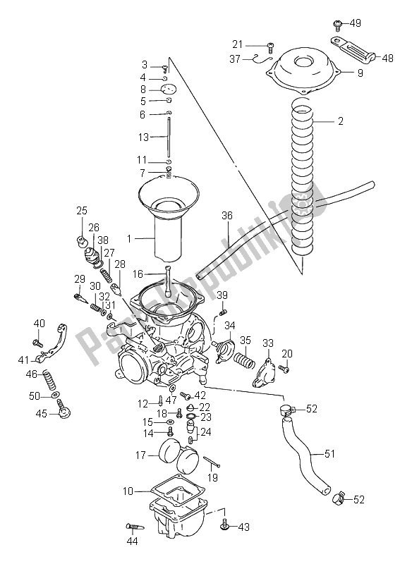 All parts for the Carburetor (rear) of the Suzuki VS 600 Intruder 1995